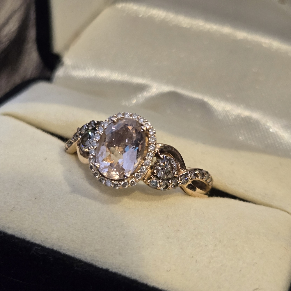 LeVian Pink Morganite and Diamond Ring in Gold - Picture 2 of 4